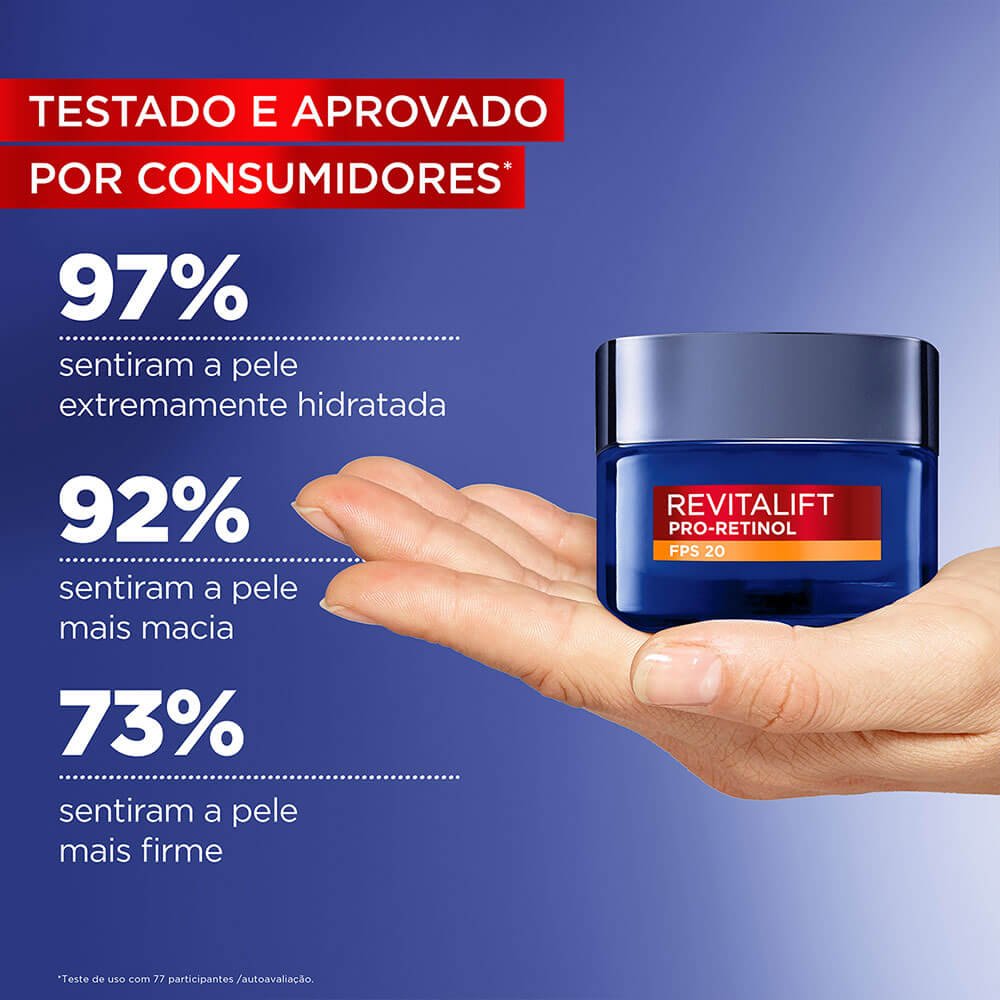 Imagem Creme Hidratante Cuidado Diurno FPS 20 Antirrugas Revitalift Pro Retinol | Testado e Aprovado | Revitalift Retinol | L'Oréal Paris